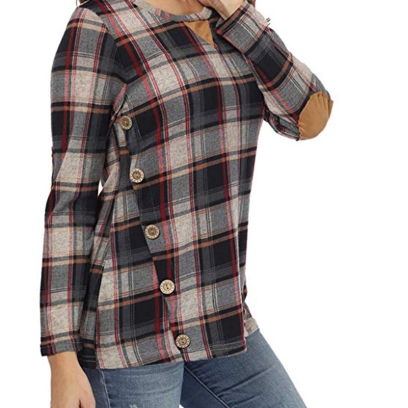 Side Buttons Long Sleeve Tunic Sweater Blouse - Picture 2 of 3